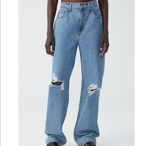 Cotton On Loose Baggy Straight Dad Medium Wash Distressed Jeans